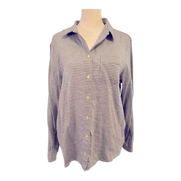 Banana Republic Quinn Boy Fit Linen Striped Button Up Shirt Women’s Size L - Picture 2 of 5
